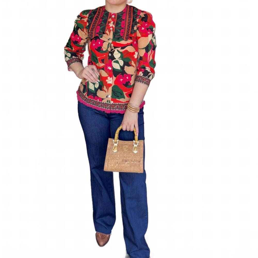 NEW SOHANA victoria button-up top in scarlet